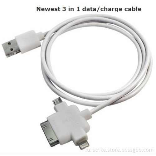 1meter New 3 in 1 Micro Mini USB Sync Data Charger Cable for iPhone 4 4s iPad HTC Samsung Nokia Sony 8pin for iPhone 5 5s 5c